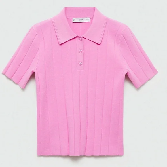 Mango Polo Knit Pink Top T-Shirt Size S - Picture 2 of 6